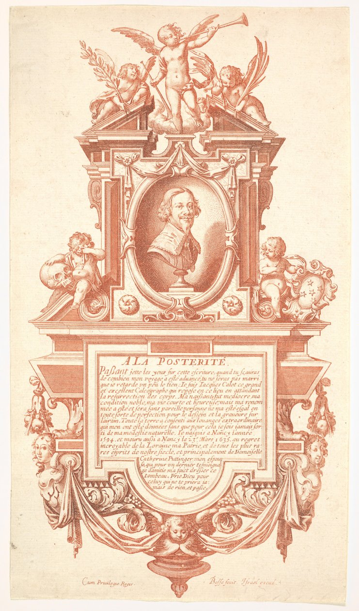 Epitafium og portræt af Jacques Callot, 1635-36. af Abraham Bosse
