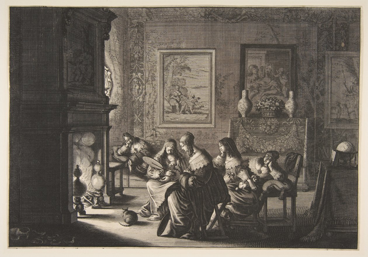 Foolish Virgins Sleeping (De tåbelige jomfruer sover, mens de venter på brudgommens ankomst) af Abraham Bosse