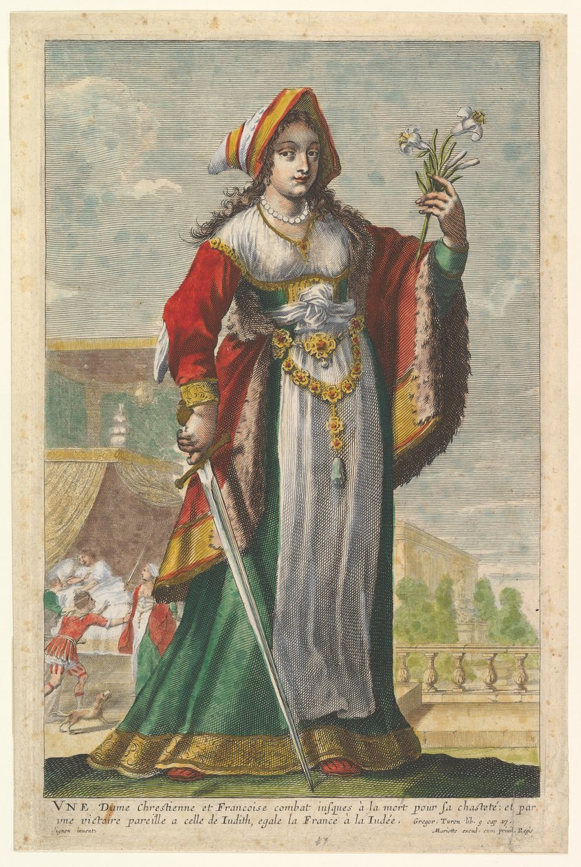 French Judith, en illustration fra Pierre Le Moynes The Gallery of Strong Women, 1647. af Abraham Bosse