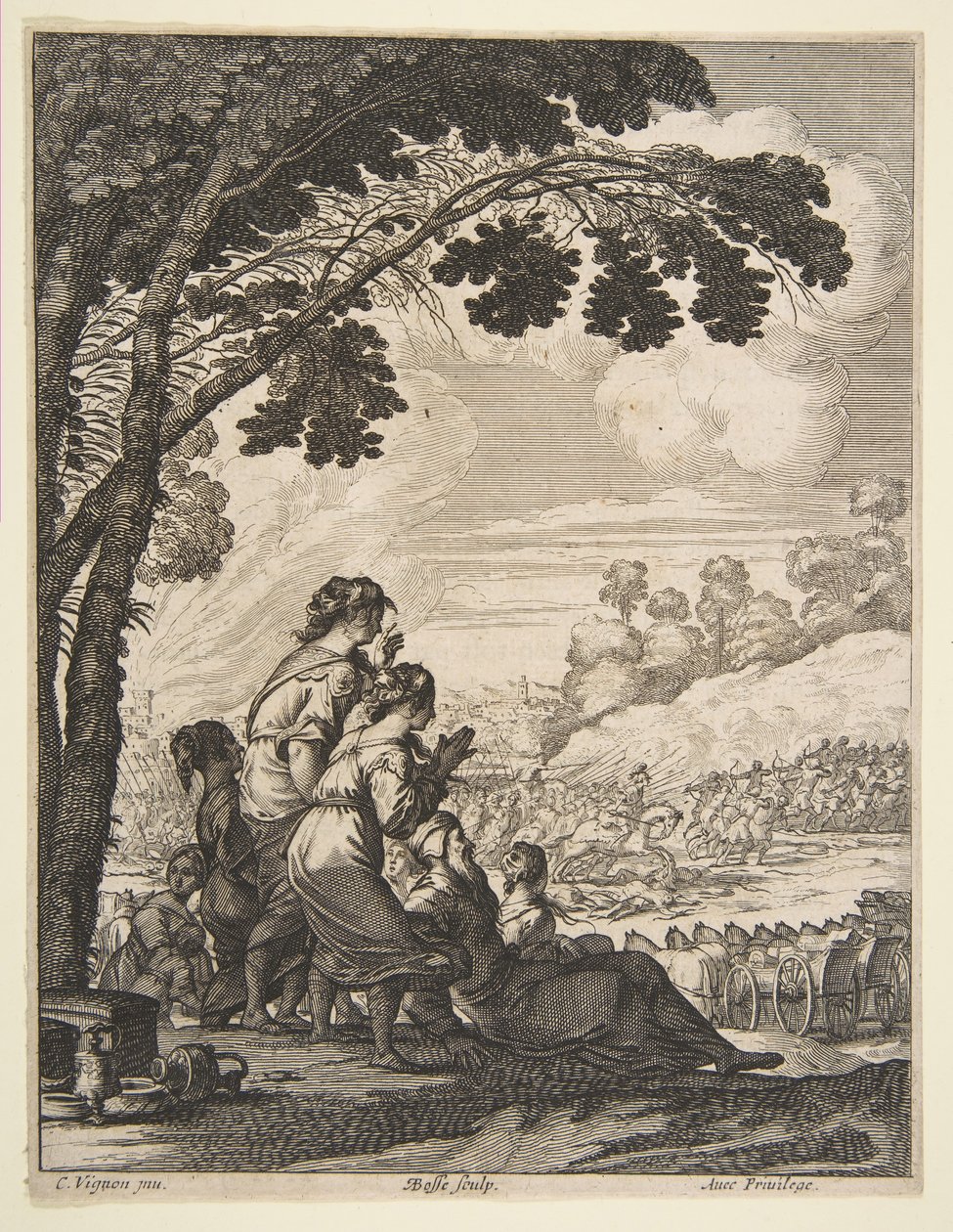 Illustration fra LAriane af Desmarets de Saint-Sorlin, Palamede on Horseback Confronts..., 1639. af Abraham Bosse