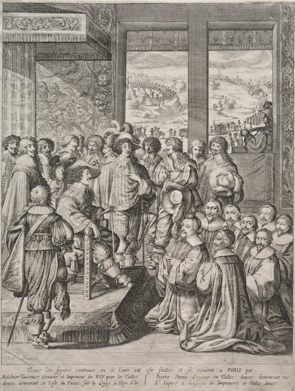 Ludvig XIII modtager en deputation af magistrater. af Abraham Bosse