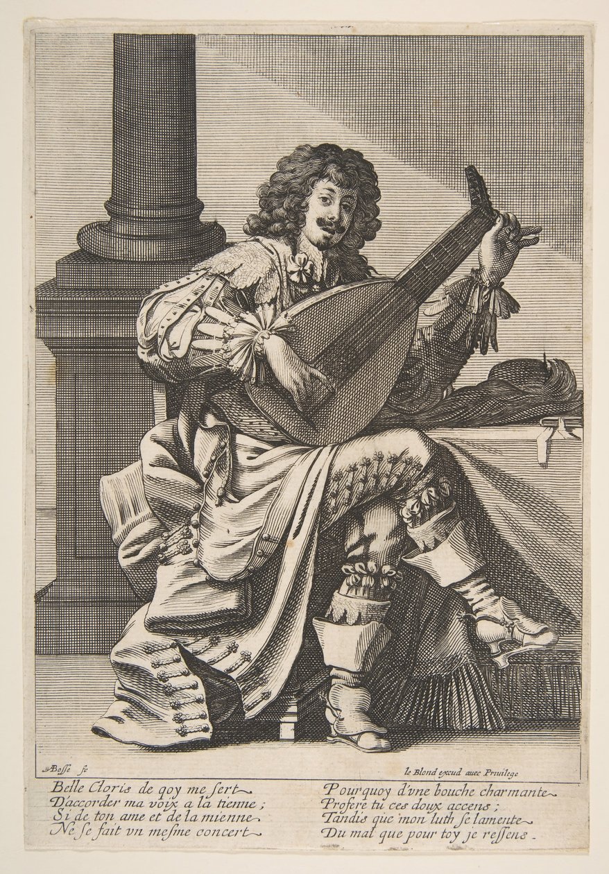Man Singing and Playing a Lute, midten til slutningen af det 17. århundrede. af Abraham Bosse