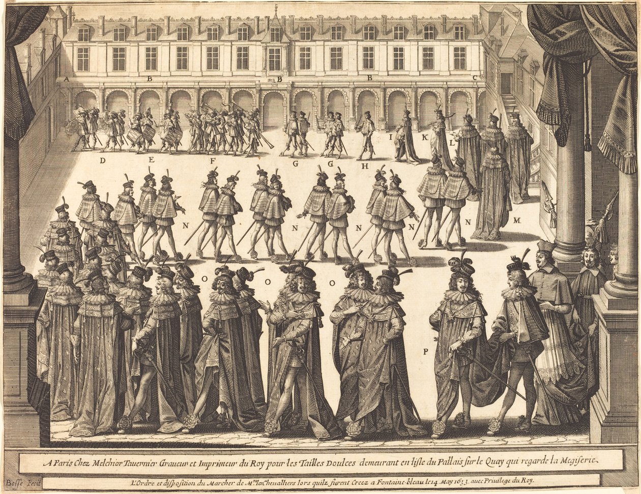Marts af kongen og ridderne af Helligånden i gården ved Fontainebleau af Abraham Bosse