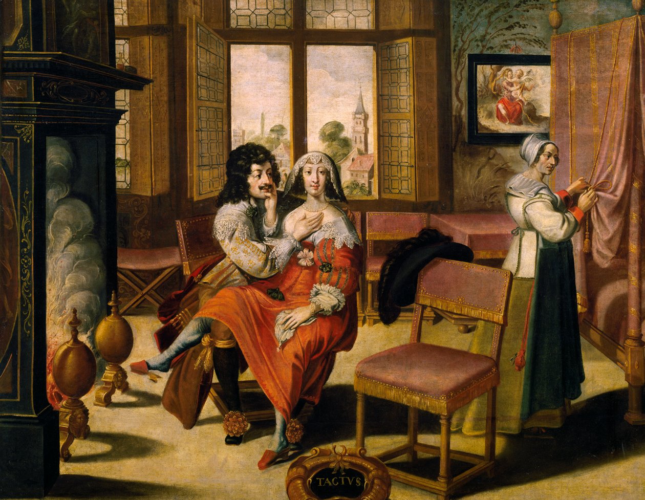 Sense of touch, ca 1635, af Abraham Bosse (1604-1676), efter maleri fra serie af 5 af ukendt kunstner, Frankrig af Abraham Bosse