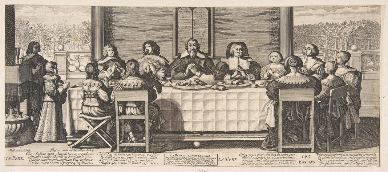Velsignelsen ved bordet, ca. 1635. af Abraham Bosse