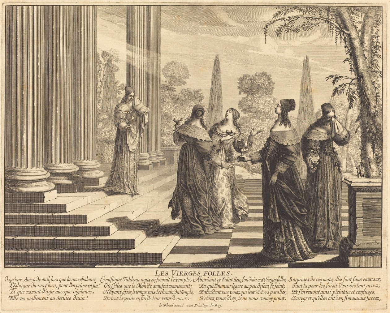 De tåbelige jomfruer nærmer sig templet af Abraham Bosse