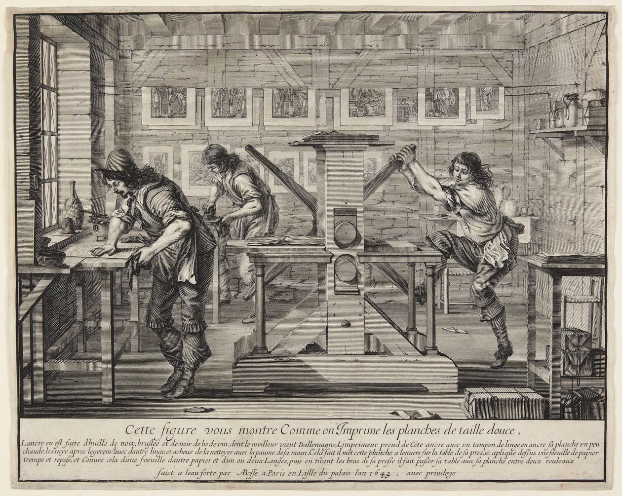 Trykningen af kobberplader (Kobbertrykkeren) af Abraham Bosse