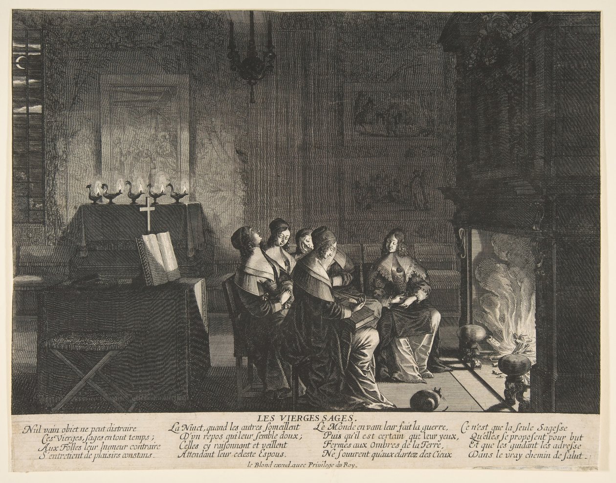 De kloge jomfruer hviler mens de venter på mandens ankomst, ca. 1635. af Abraham Bosse