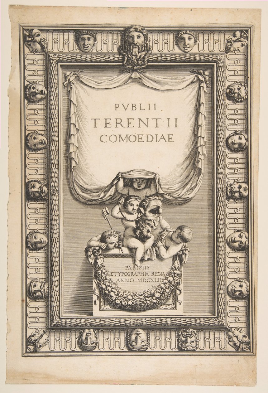 Titelside: Komedier af Terence Publii Terentii Comoediae, 1642. af Abraham Bosse
