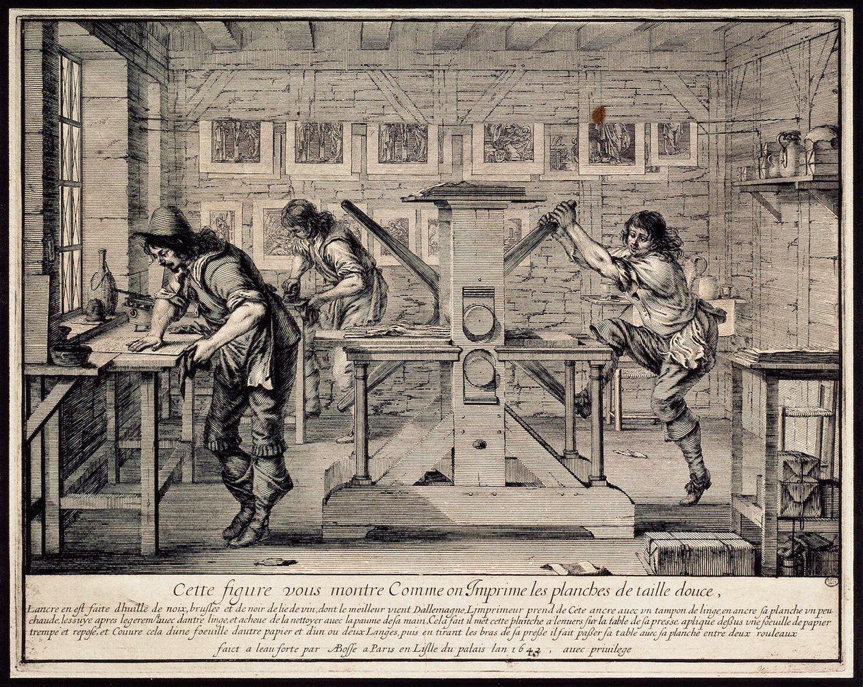 En gravørs værksted, 1642. af Abraham Bosse