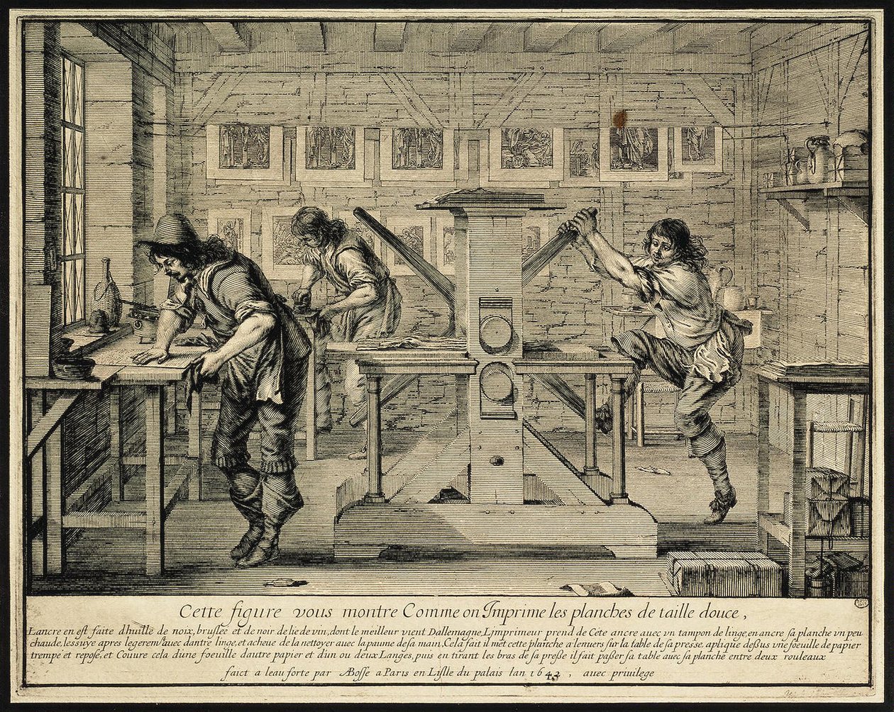 En gravørs værksted, 1642 af Abraham Bosse