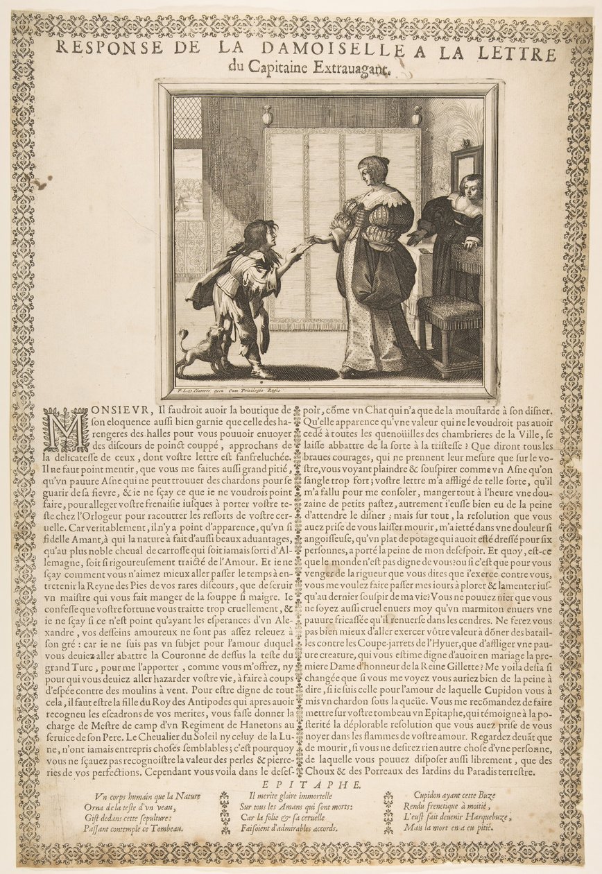 Ung Frues svar på kaptajnens brev, ca. 1636. af Abraham Bosse