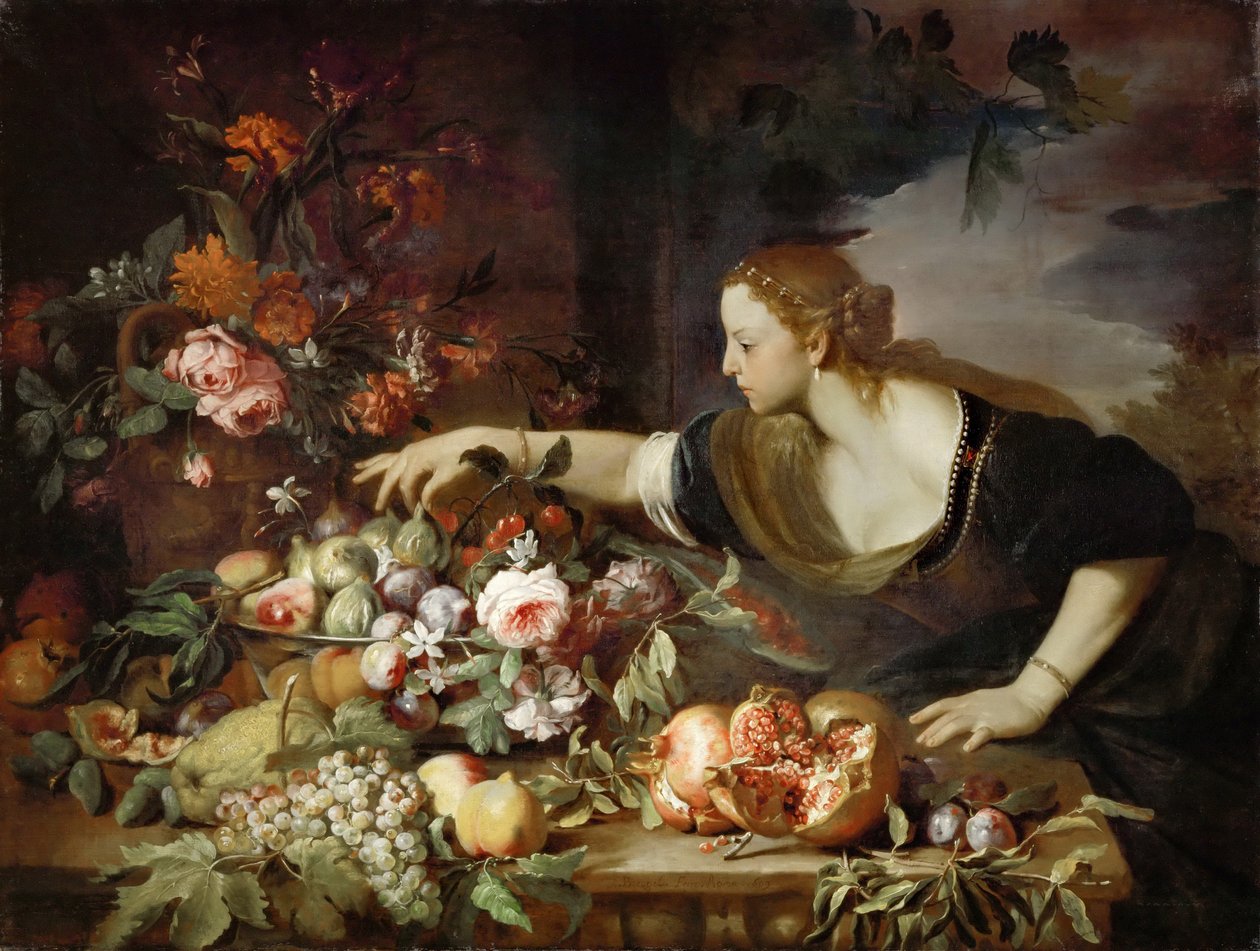 Kvinde tager frugt af Abraham Brueghel
