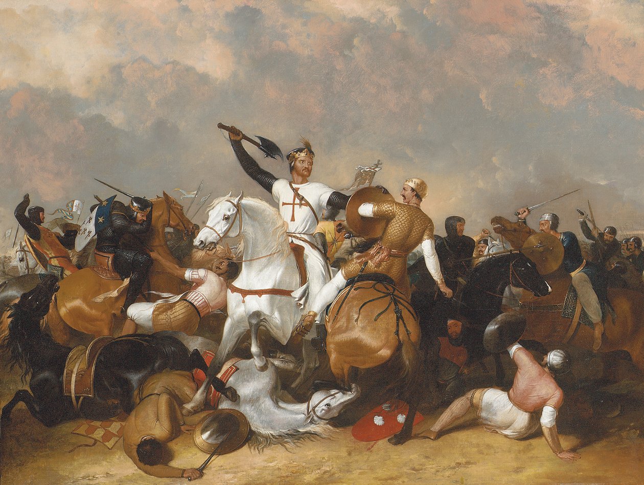 Richard I i slaget ved Ascolan (olie på lærred) af Abraham Cooper