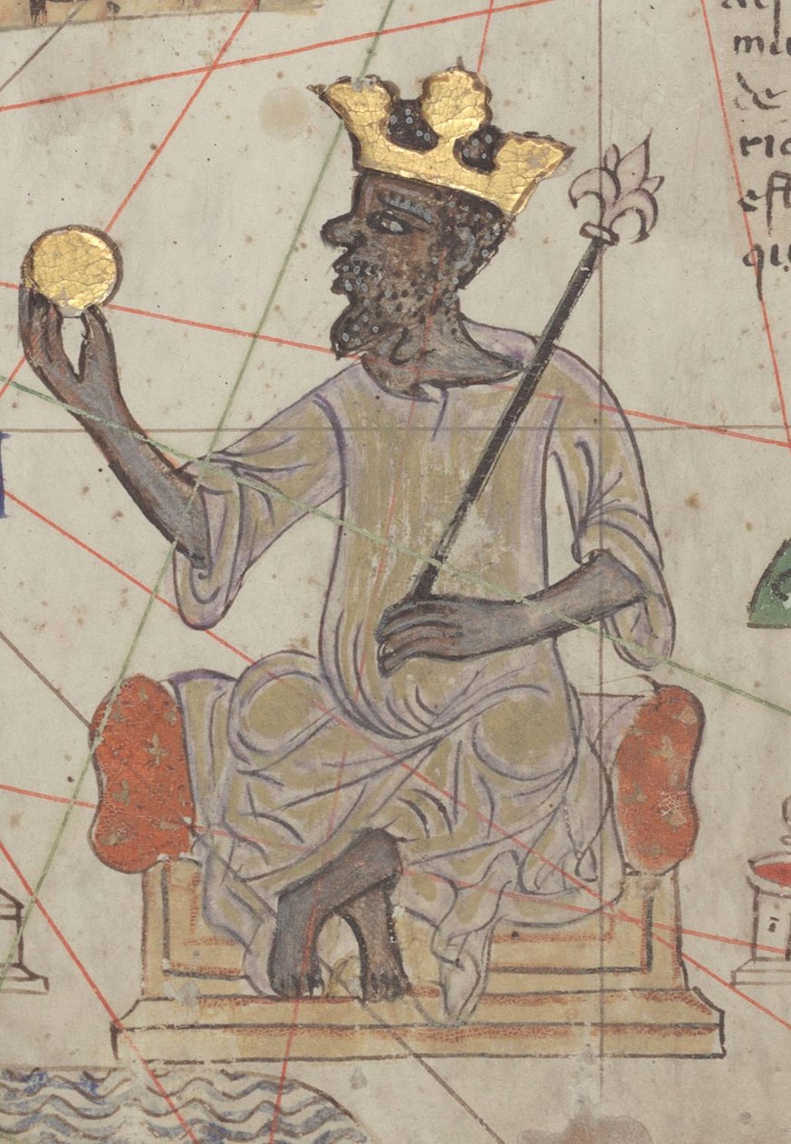Detalje fra det catalanske atlas, ark 6, der viser Mansa Musa på tronen, 1375 af Abraham Cresques
