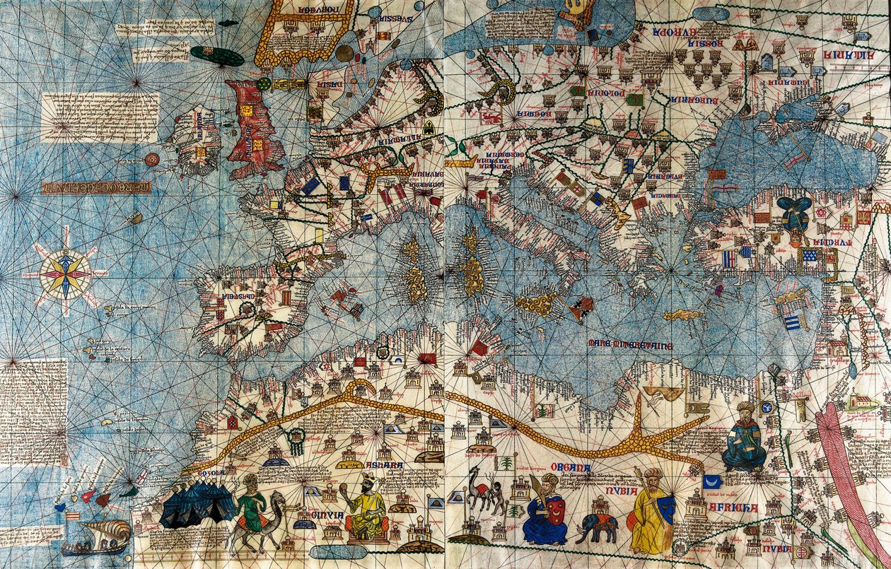 Catalansk kort over det europæiske kontinent med Atlanterhavet og Middelhavet af Abraham and Cresques Jehuda Cresques
