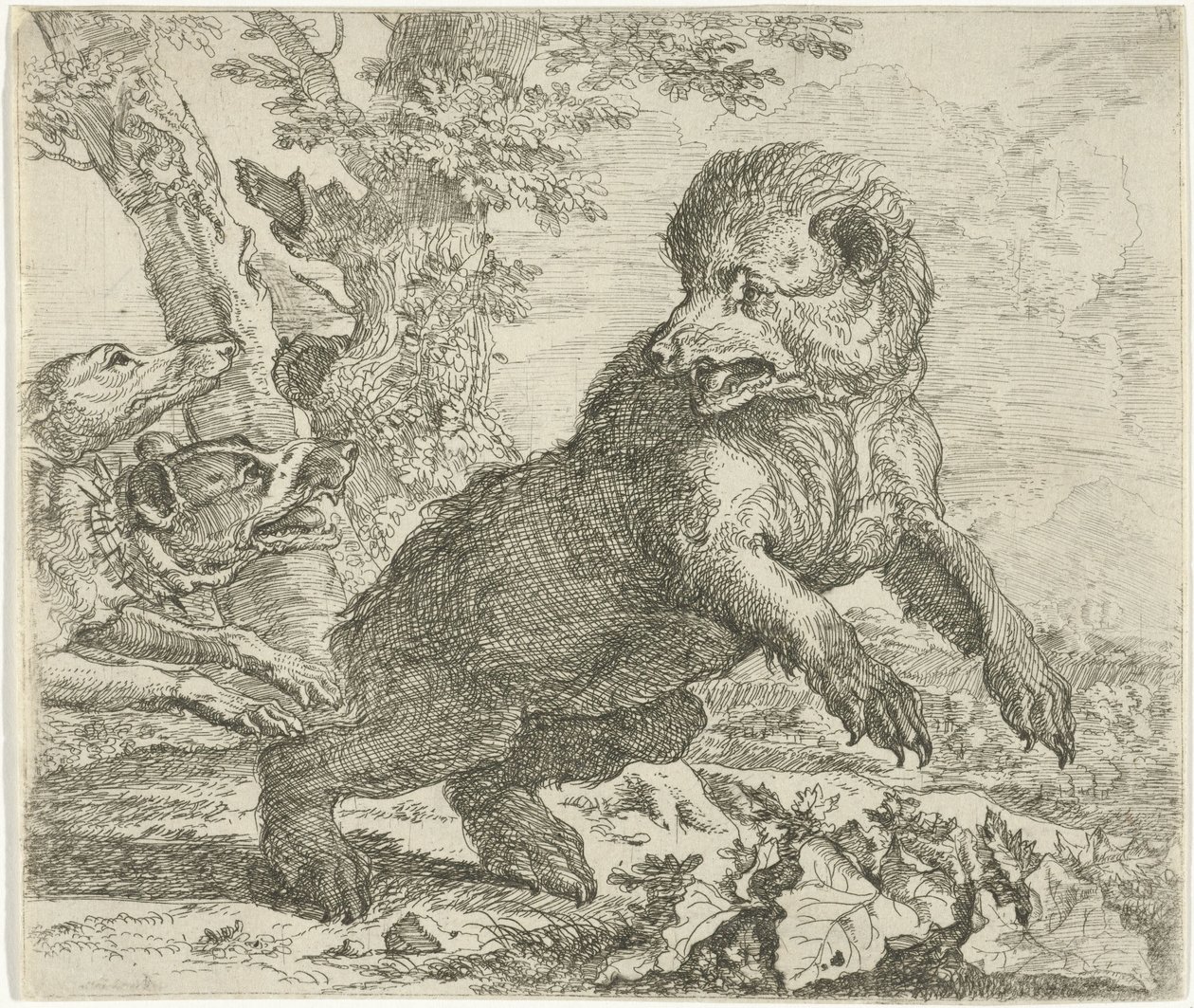 Bjørn angrebet af hunde Forskellige dyr (serietitel) af Abraham Danielsz. Hondius