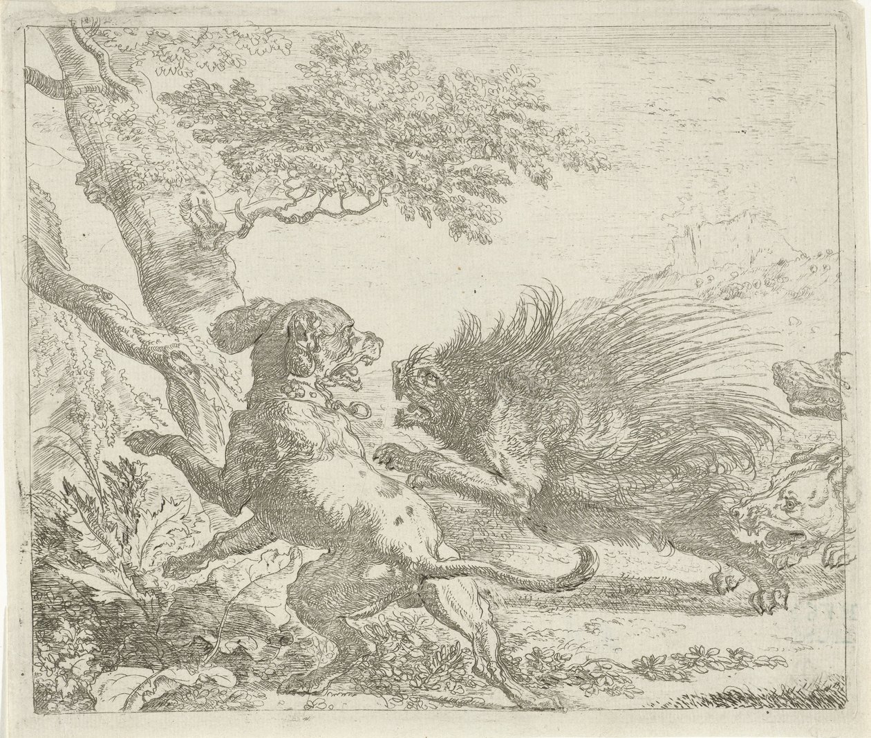 Porcupine angrebet af hunde Forskellige dyr (serietitel) af Abraham Danielsz. Hondius