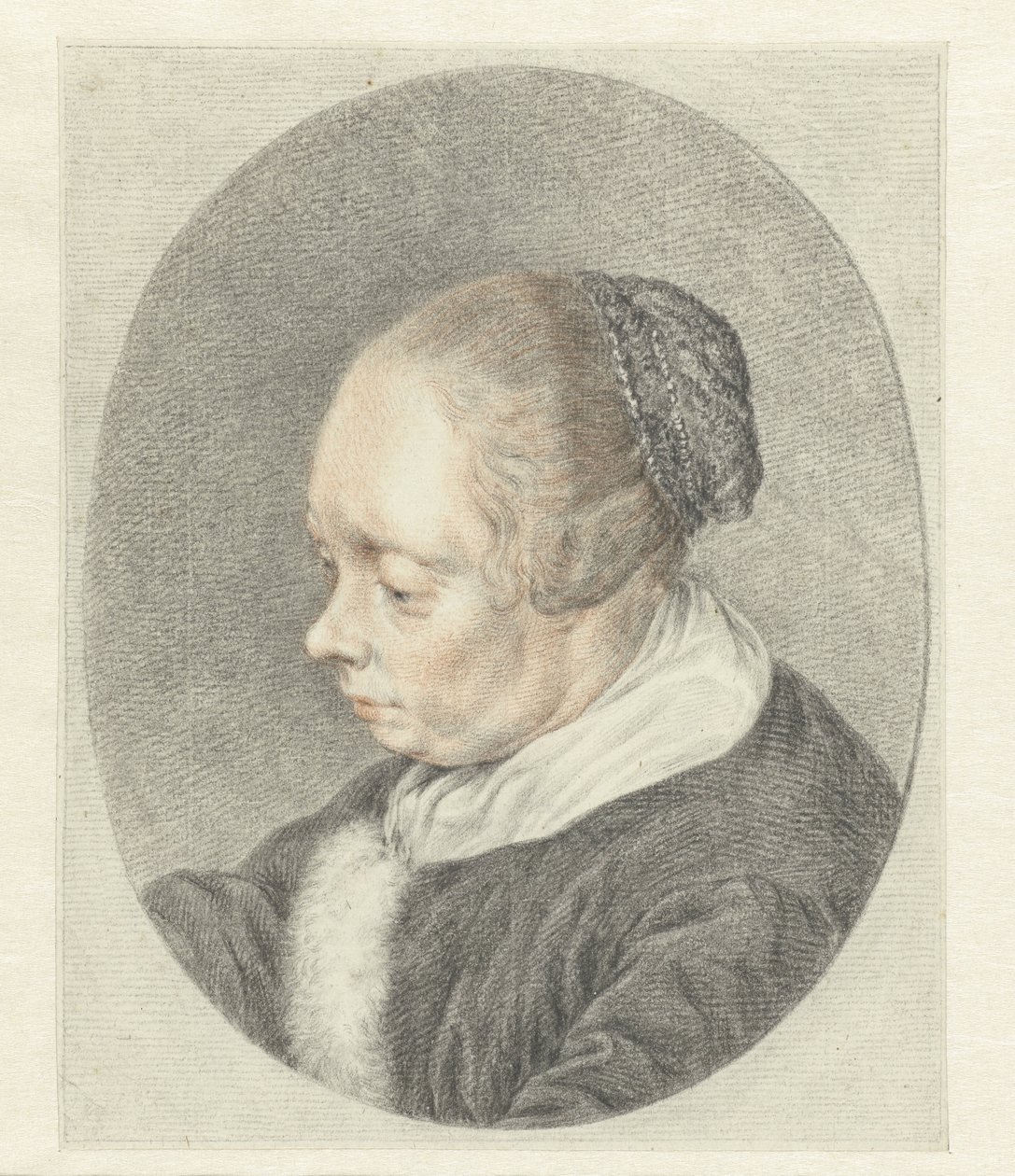 The Spinster (detalje af kvindens hoved) af Abraham Delfos