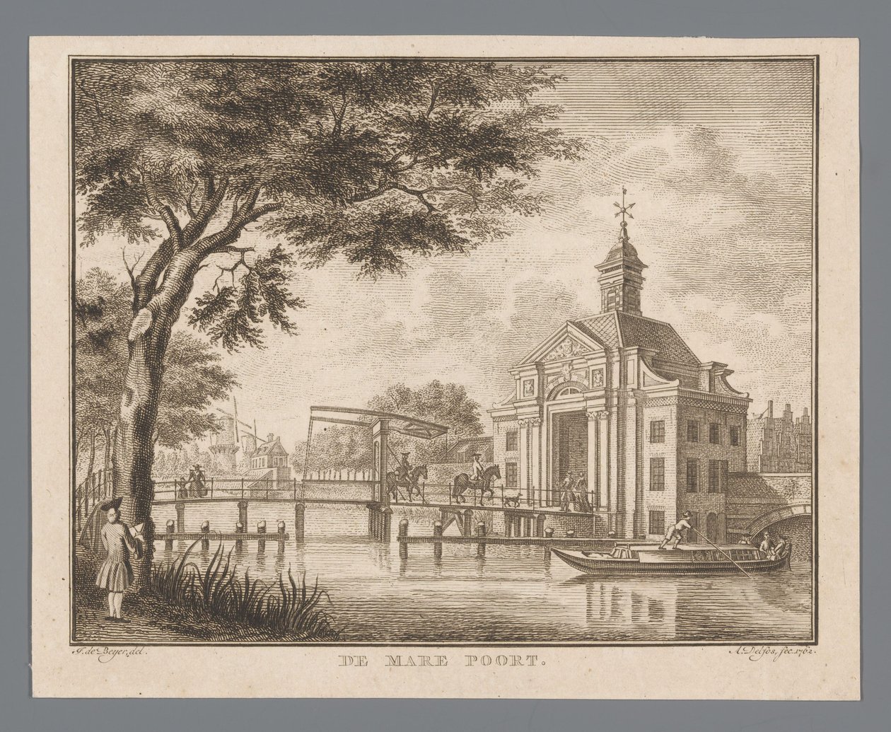 Udsigt over Marepoort i Leiden The Mare Gate (titel på objekt) af Abraham Delfos