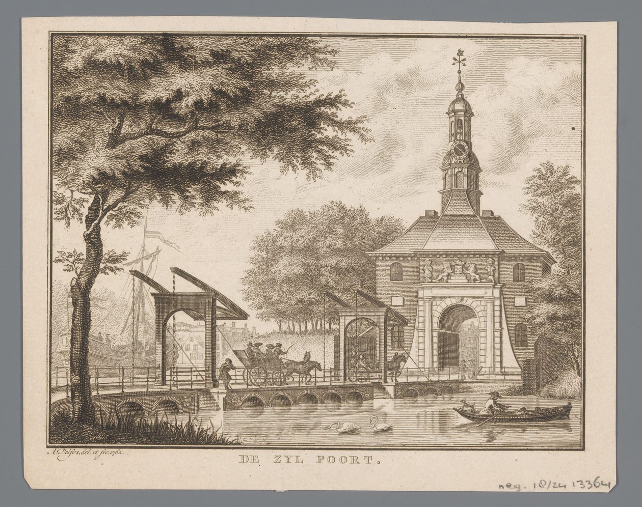 Udsigt over Zijlpoort i Leiden Zyl-porten (titel på objekt) af Abraham Delfos
