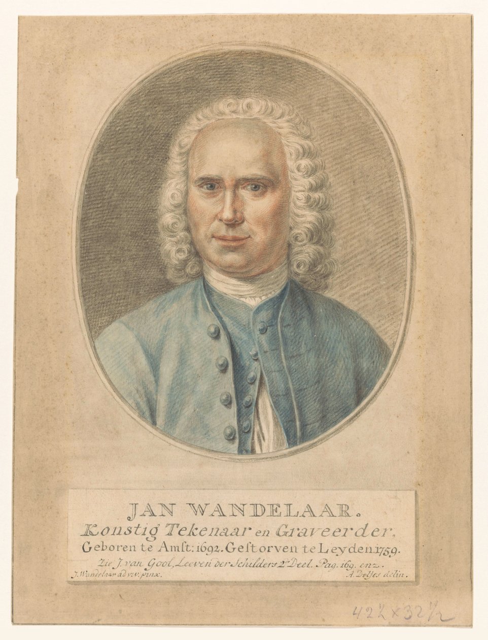 Portræt af Jan Wandelaar John Walker. Konstig tegner og gravør (titel på objekt) af Abraham Delfos