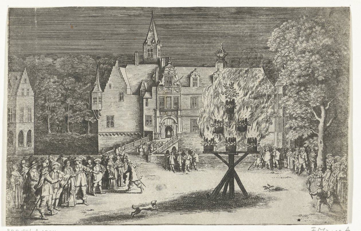 Bål ved besøg af prinsesse Maria Henrietta med prins Willem III i Breda, 1653 af Abraham Dircksz. Santvoort
