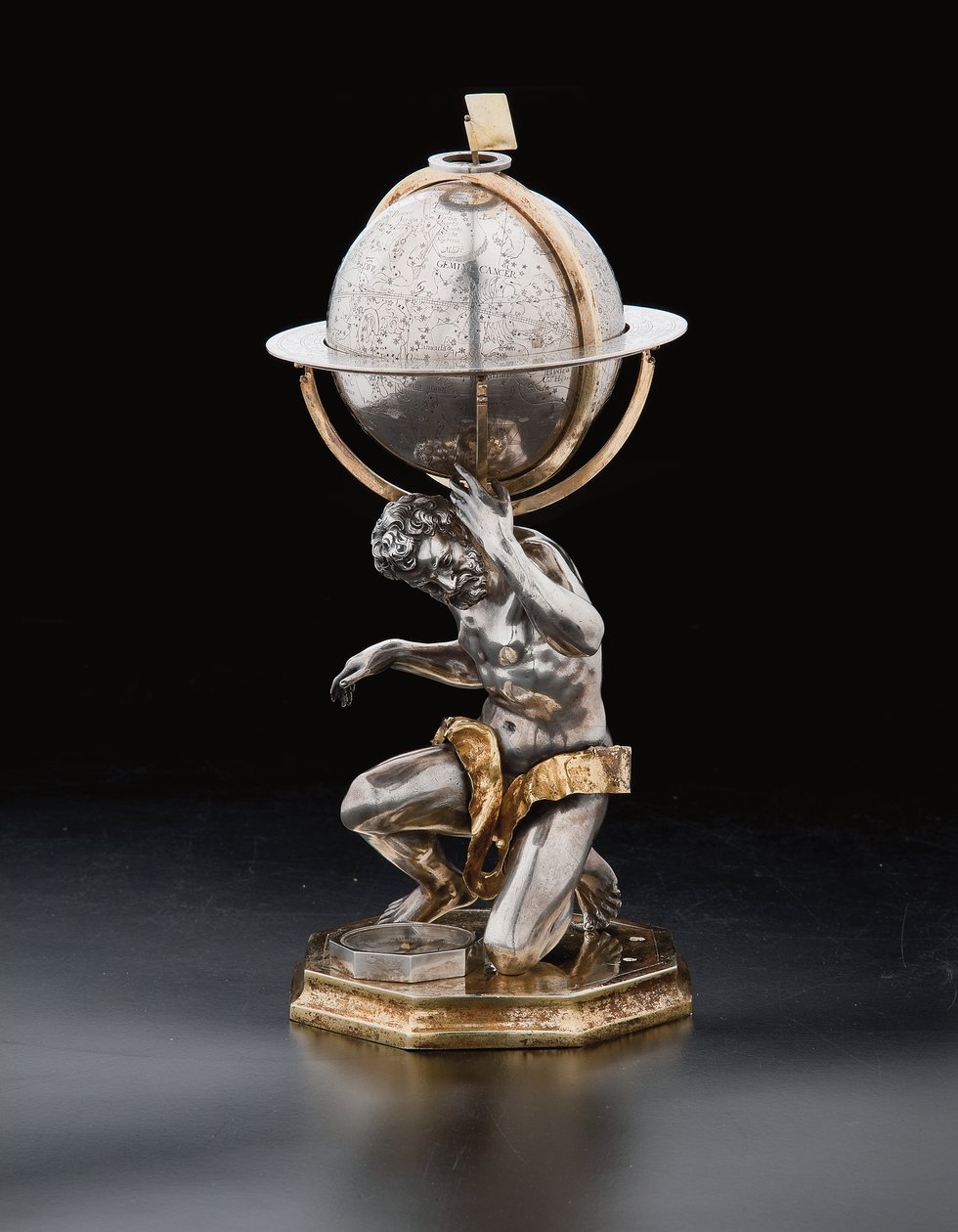 To enestående jord- og himmelkloder, støttet af Hercules og Atlas, Augsburg, 1697-99 af Abraham Drentwett