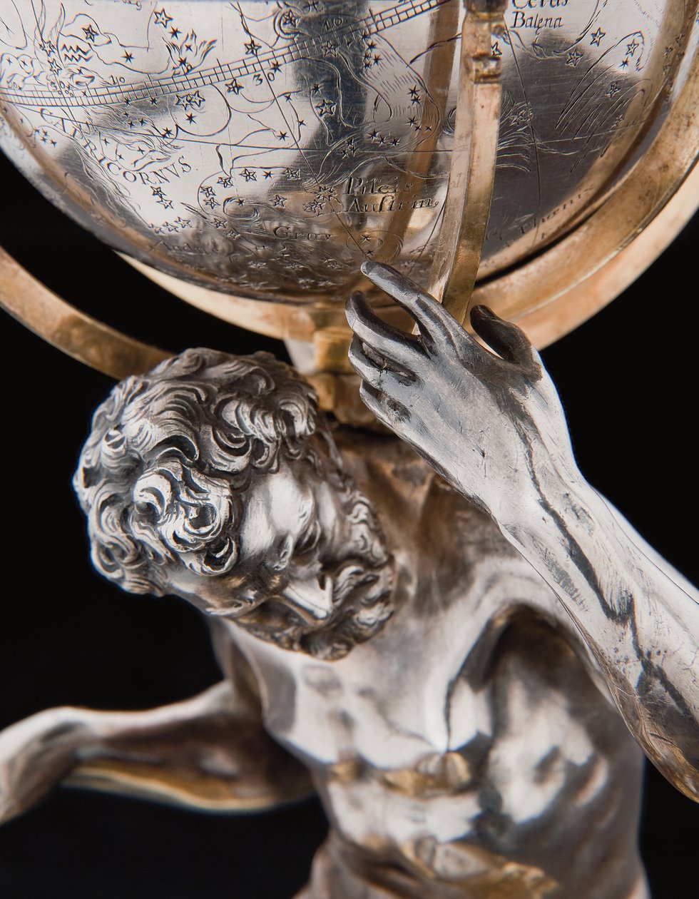 To enestående jord- og himmelkloder, støttet af Hercules og Atlas, Augsburg, 1697-99 af Abraham Drentwett