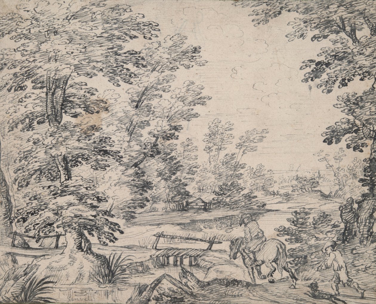 Landskab med mand til hest af Abraham Genoels