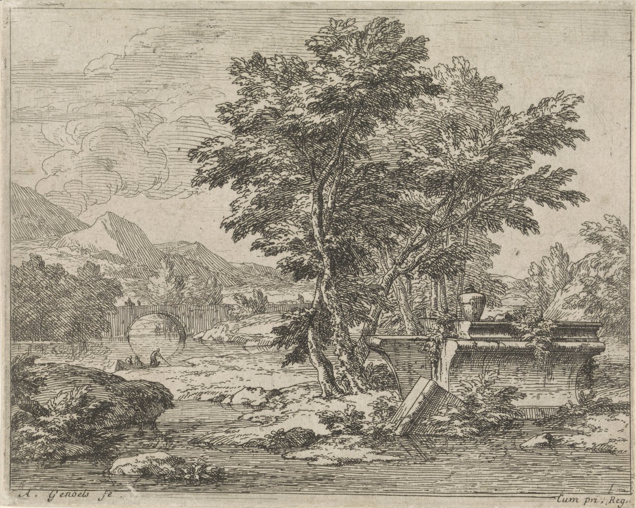Landskab med en klassisk ruin Landskaber (serietitel) af Abraham Genoels