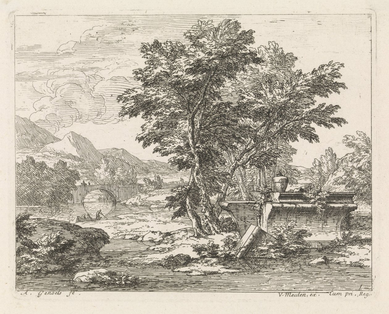 Landskab med en klassisk ruin Landskaber (serietitel) af Abraham Genoels