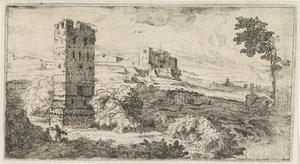 Landskab med firkantet tårn af Abraham Genoels