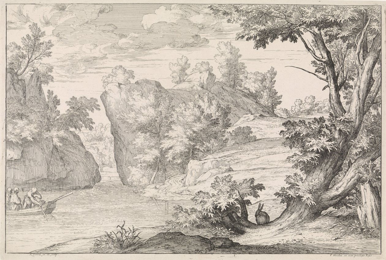 Flodlandskab med en hare af Abraham Genoels