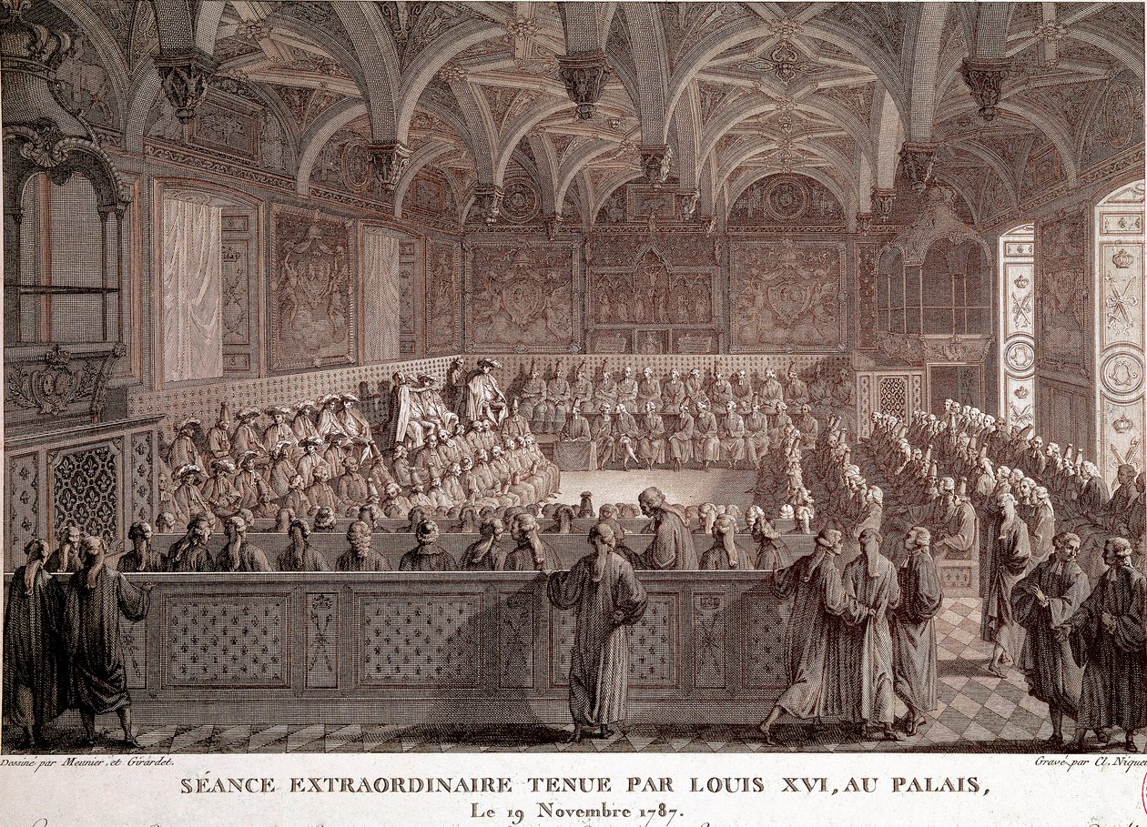 Første af den franske revolution: Ekstraordinær session afholdt af Louis XVI (1754-1793) i Versailles-slottet, 19. november af Abraham Girardet