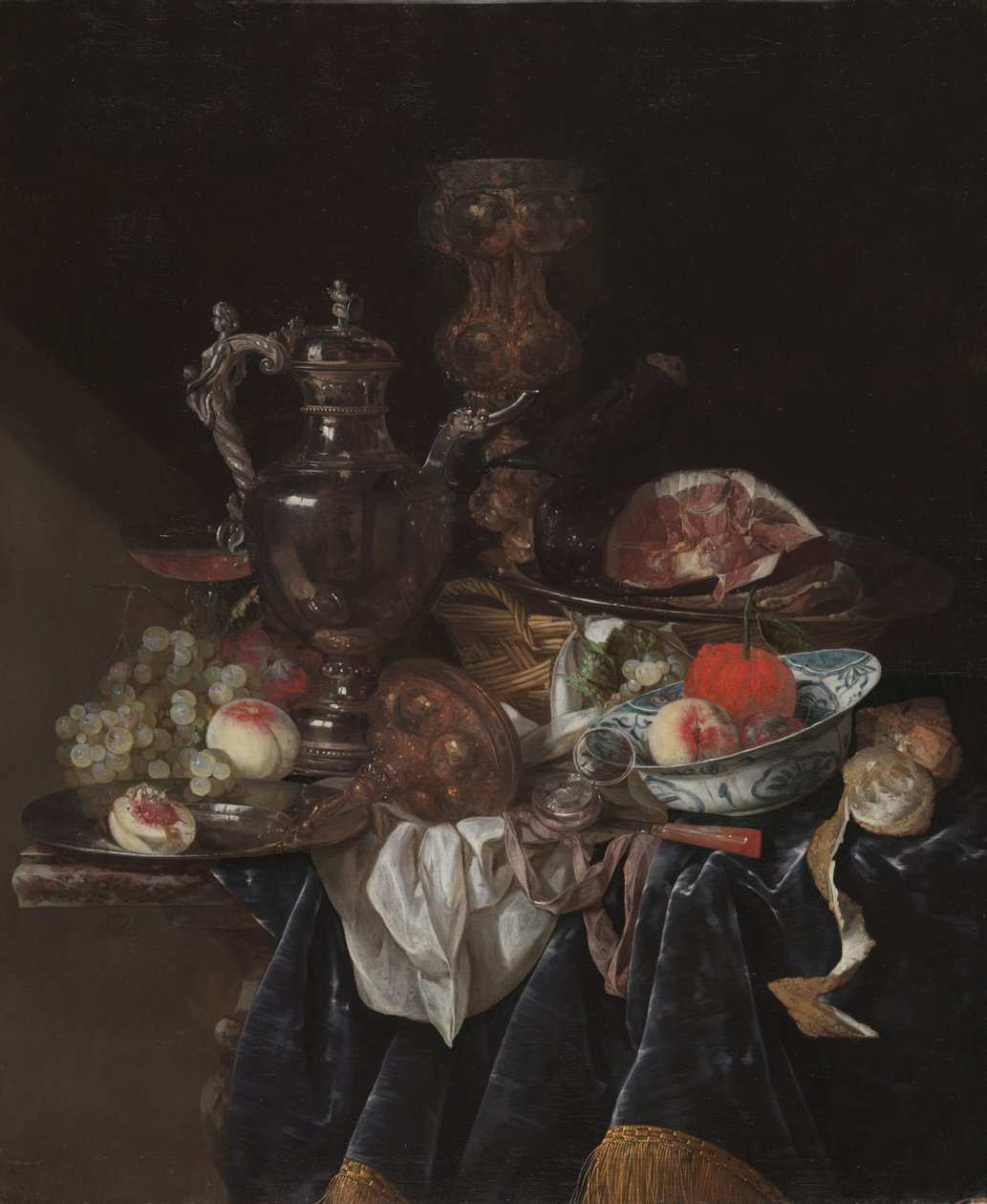 Sølvvinskande, skinke og frugt, ca. 1660-1666 af Abraham Hendricksz van Beyeren