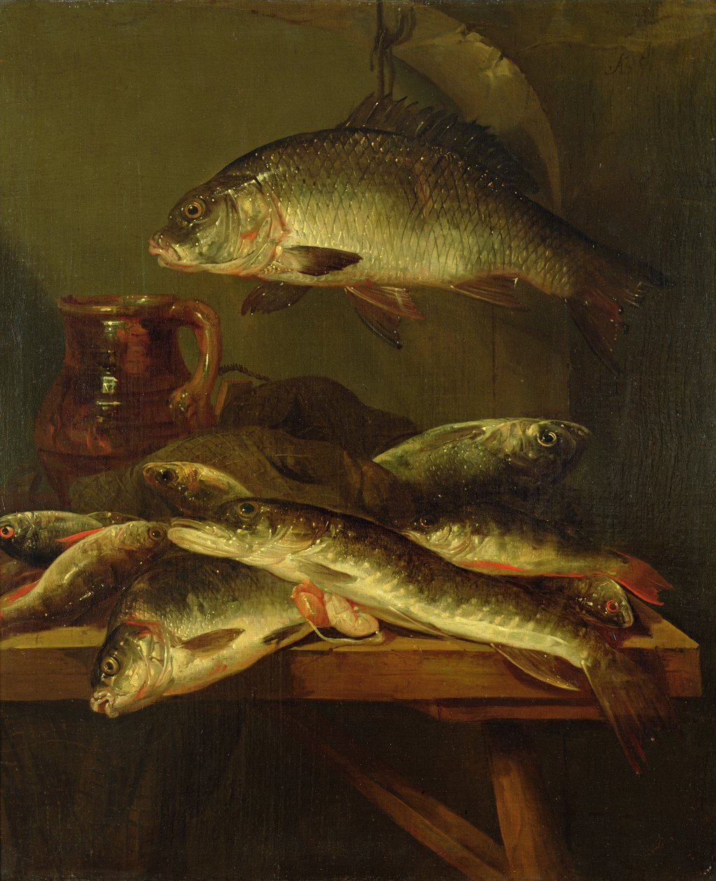 Stilleben med karper af Abraham Hendricksz van Beyeren