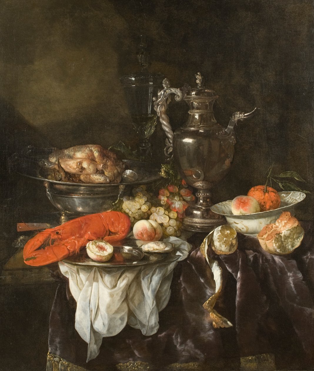 Stilleben med hummer, frugt, sølv og porcelæn, ca. 1660 (olie på lærred) af Abraham Hendricksz van Beyeren