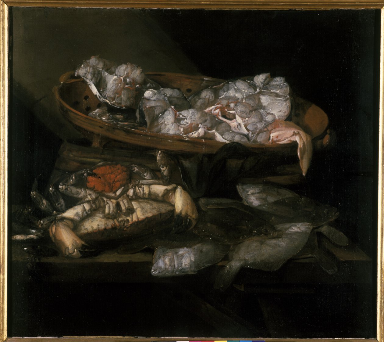 Stilleben med fladfisk og krabber af Abraham Hendricksz van Beyeren