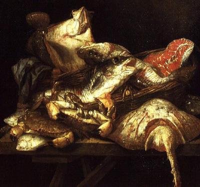 Visning af fisk af Abraham Hendricksz van Beyeren