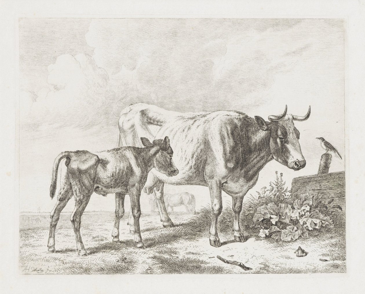 Ko og en kalv på en eng af Abraham Hendrik Winter