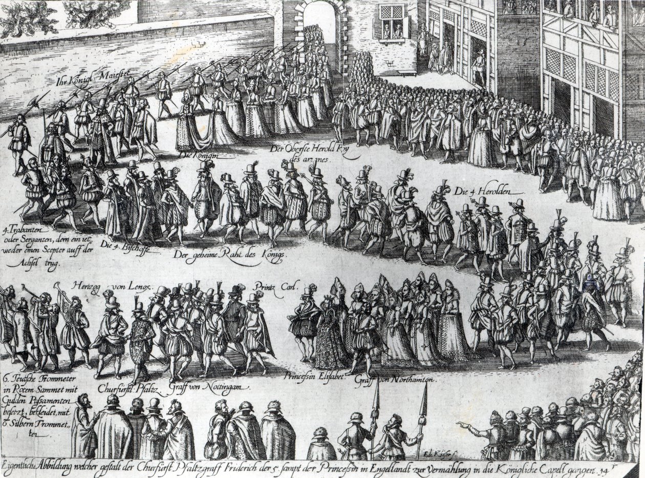 Procession til brylluppet af Frederik V, kurfyrste Pfalz og prinsesse Elizabeth, c.1613 af Abraham Hogenberg