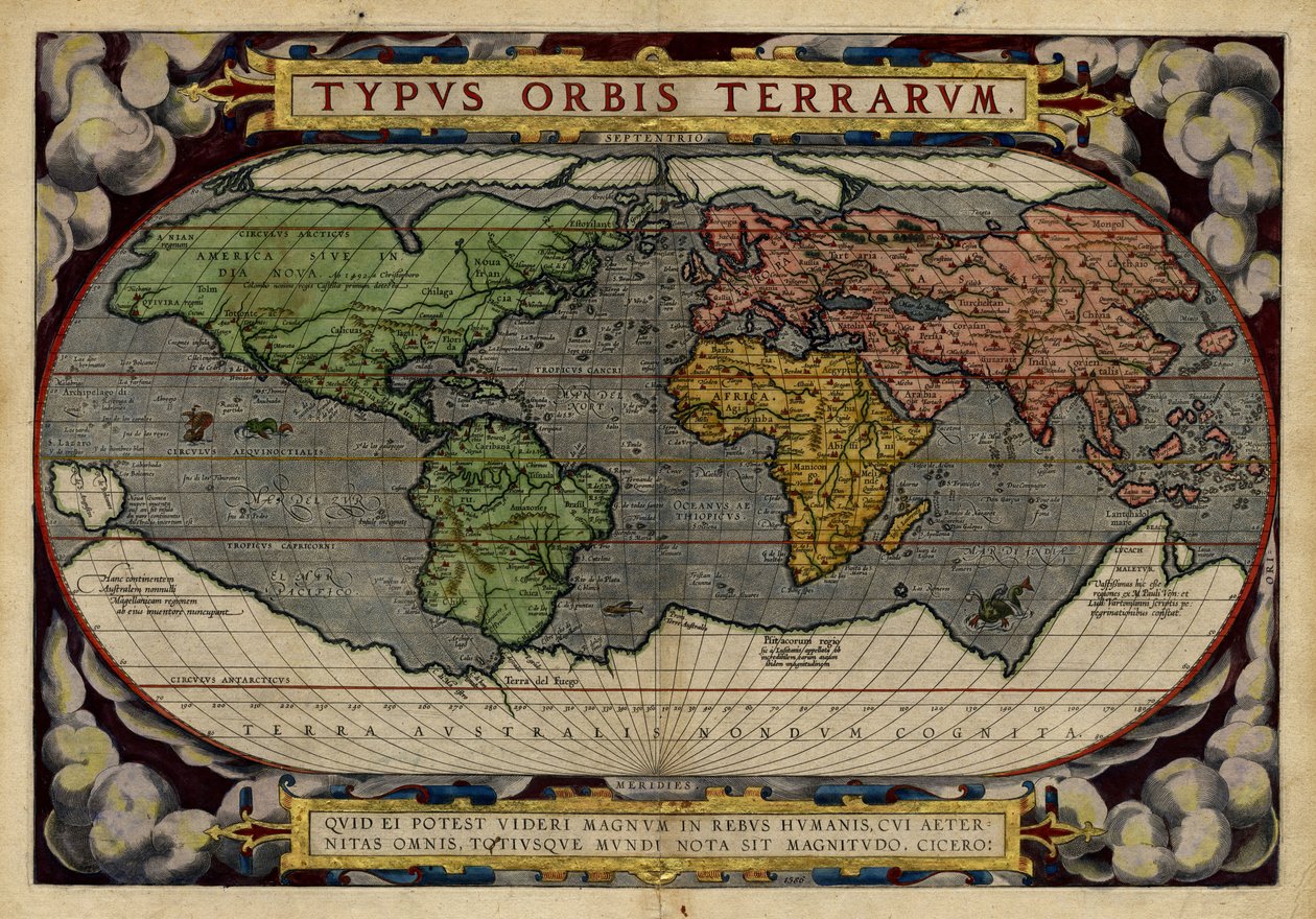 Typus Orbis Terrarum (Verdenskort) af Abraham & Hogenberg Frans & Kremer Gerard (16th century) Ortelius