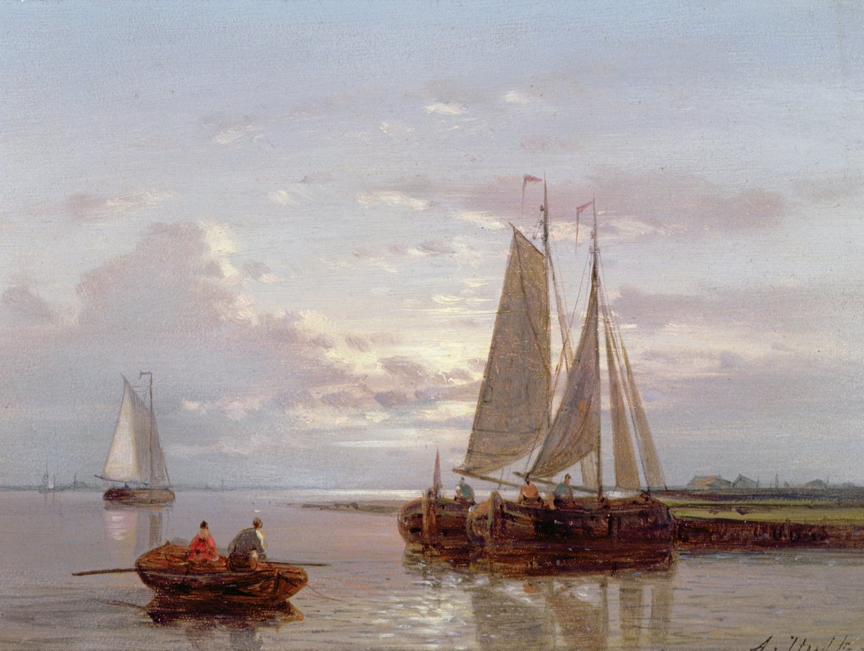 Både på floden Schelde (panel) af Abraham Hulk