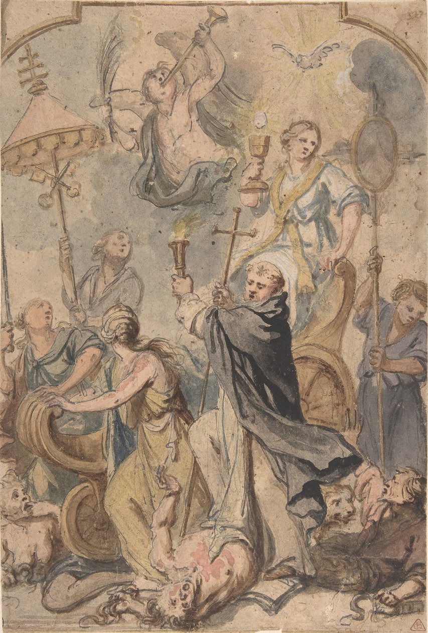 En allegori om triumfen over kætteriet, med den hellige Dominic i forgrunden, 1650-60. af Abraham Jansz van Diepenbeeck