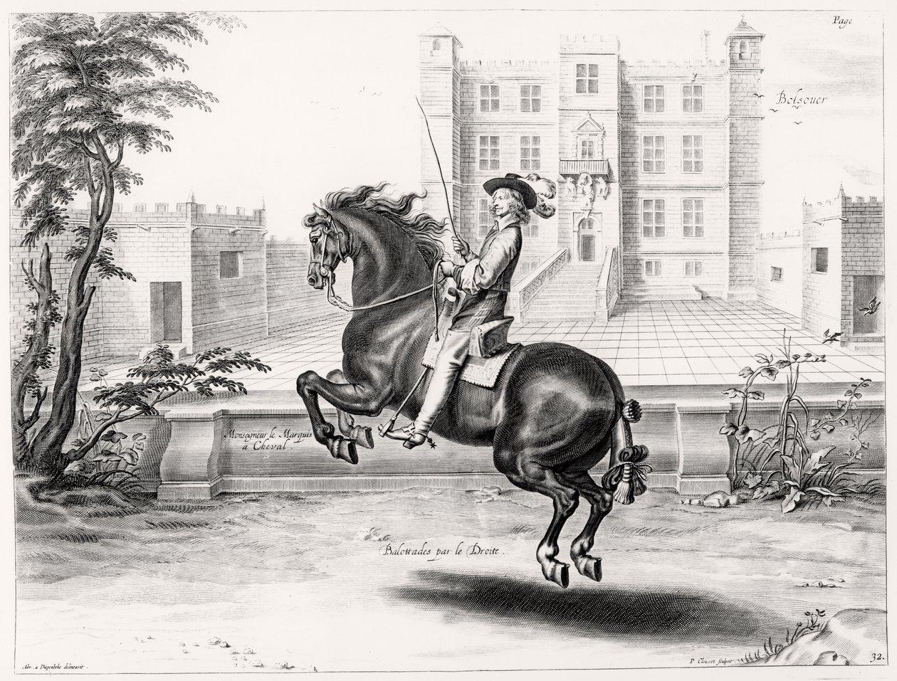Illustration fra en ridemanual, indgraveret af Peeter Clouwet (1629-70), 1658 af Abraham Jansz. van after Diepenbeeck
