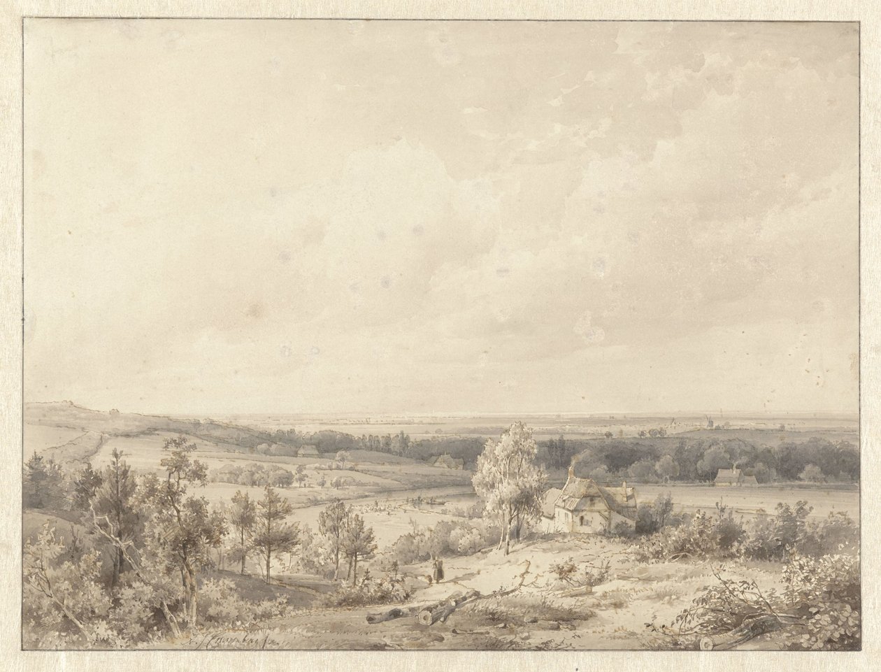Udsigt mod Alkmaar fra klitten i Schoorl af Abraham Johannes Couwenberg