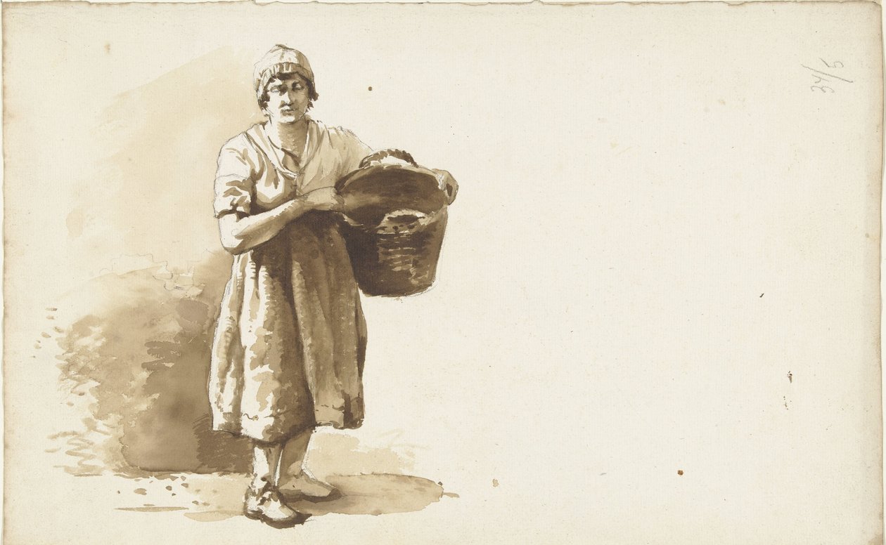 Studie af en kvinde med en kurv under armen af Abraham Johannes Ruytenschildt