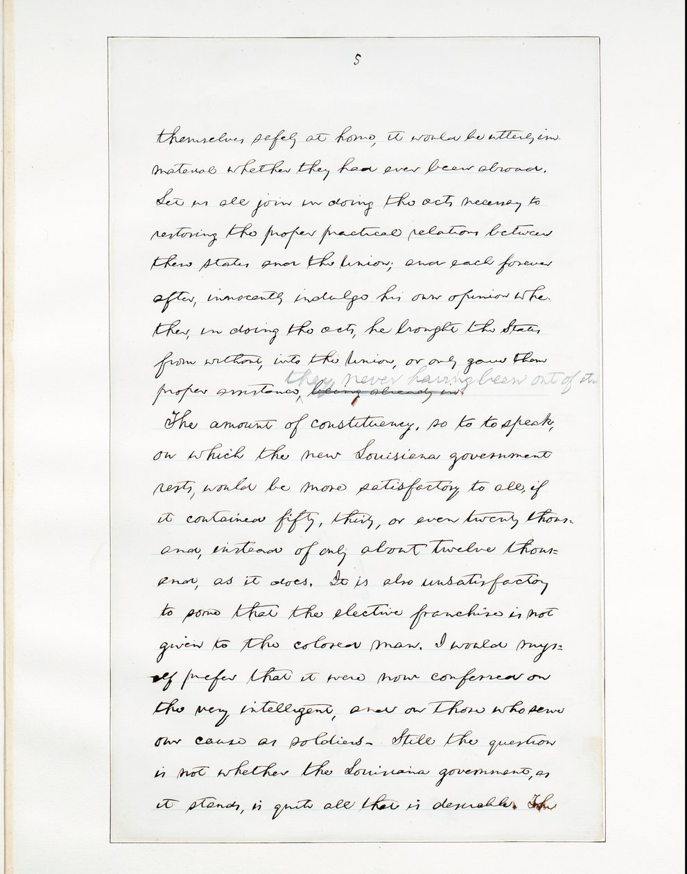 Autografmanuskript af Lincolns sidste tale som præsident, leveret i Washinton, D.C., fra vinduet i Det Hvide Hus om aftenen den 11. april af Abraham Lincoln