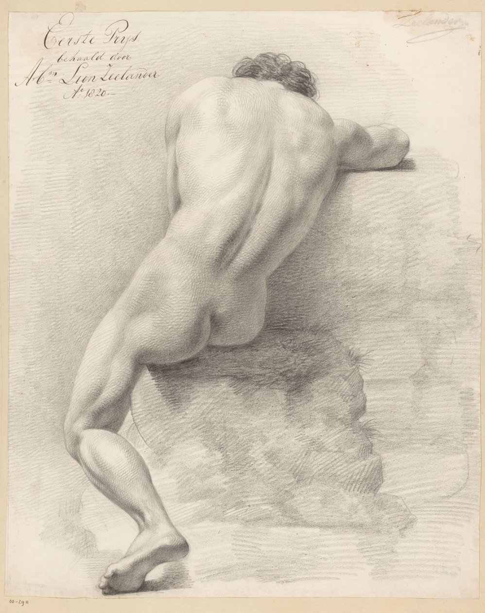 Siddende nøgen mand, set bagfra (1. præmie 1820) af Abraham Lion Zeelander
